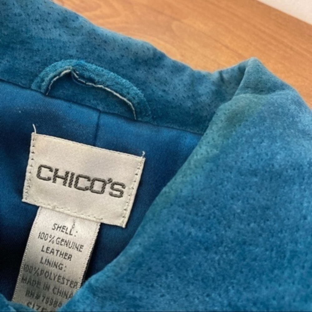 Chico's Teal Suede Leather Cropped Jacket Blazer Size 0 - Picture 11 of 12